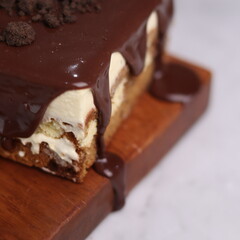 Tiramisu Chocolate Cake with wooden stand