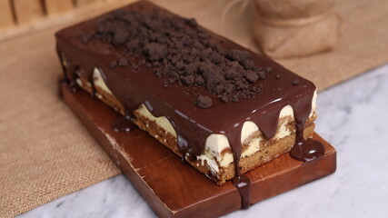 Tiramisu Chocolate Cake with wooden stand