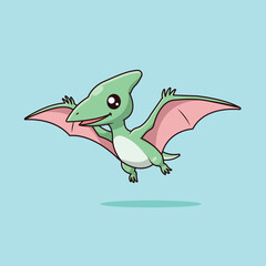 Cute Dino Baby Pterodactyl Flying Cartoon Vector Icon Illustration. Animal Nature Icon Concept Isolated Premium Vector. Flat Cartoon Style