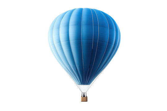 Blue hot air balloon, realistic aerostat illustration. Floating balloon travel icon for adventure tourism branding isolated on Transparent Background