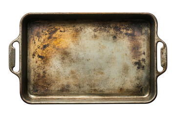 Vintage Baking Pan Texture Rustic Tray Kitchenware Cookware Culinary Utensil Grunge Metalwork on transparent background