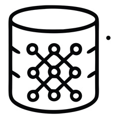 Neural network database icon. Represents AI data storage, machine learning models, big data processing, and information systems. Outline style vector.