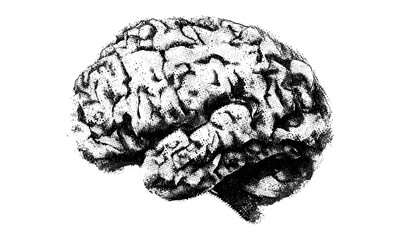 Brain graphic with halftone dots, grunge punk collage, photocopy texture effect, y2k experimental design, retro banner style, vector illustration, vintage texture, edgy creative art.
