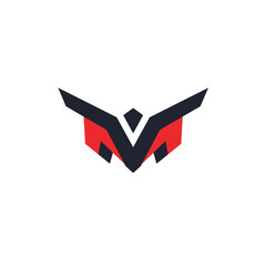 Abstract Geometric Logo Design with Wings in Red and Dark Blue