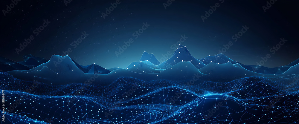 Poster blue technological background with speed lines and triangular shapes, dark blue gradient background 