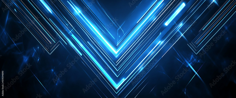 Poster blue technological background with glowing lines and triangles on a dark blue background. vector pre