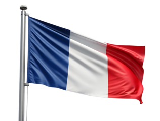 Detailed French Flag Waving on a Pole, France flag , computer generated image. 3d render.