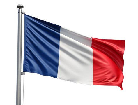 Detailed French Flag Waving on a Pole, France flag , computer generated image. 3d render.