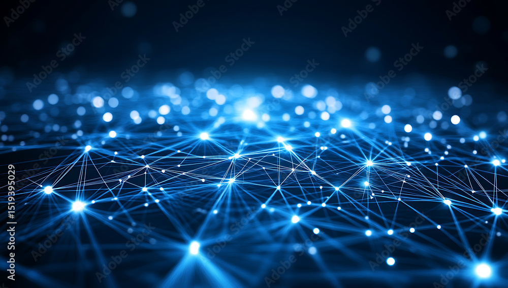 Aufkleber blue technological background with glowing light, dark blue grid and lines on the ground, a perspect