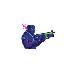 Futuristic Soldier with Ray Gun Ready for Battle in Neon Colors