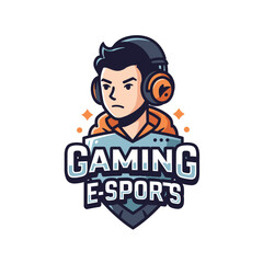 Cartoon Gamer Mascot Logo with Headphones for Esports Team or Streaming