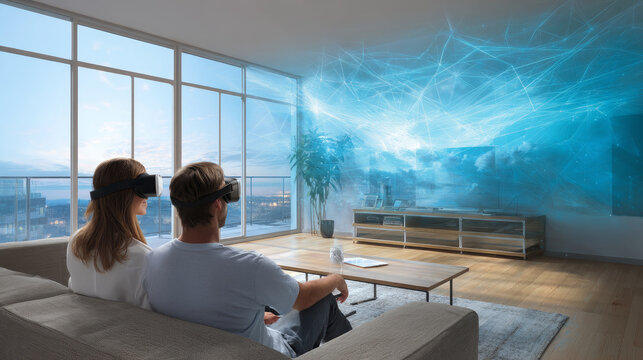 VR, gaming and metaverse with a senior couple playing a video game in their home for fun together. 3d, virtual reality and internet with an elderly gamer and his wife enjoying an immersive experience