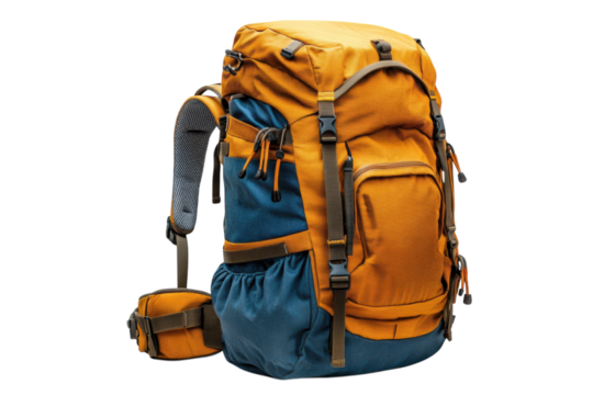 Backpack adventure gear hiking rucksack travel outdoor equipment camping mountain hiking on transparent background