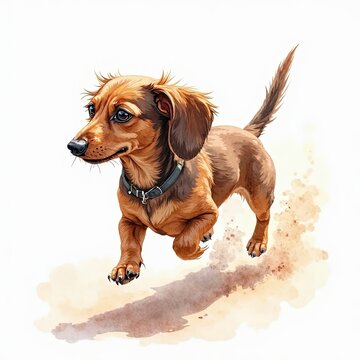 Playful Dachshund Puppy Running on Beach Sand; Ideal for Pet, Animal, and Nature Designs