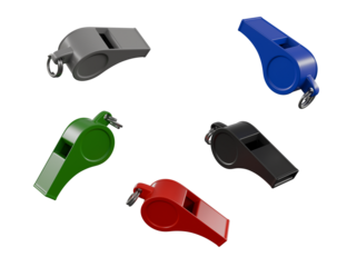 Colorful Whistles isolated on white