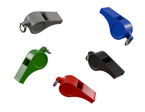Colorful Whistles isolated on white
