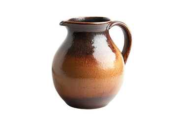 Elegant Brown Ceramic Pitcher with Smooth Glaze Rustic Kitchenware Table Decor Studio Still on transparent background