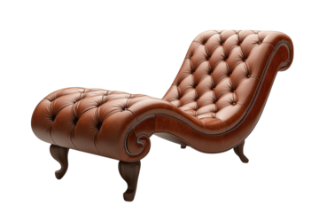 Luxurious Brown Leather Chaise Lounge Elegant Couch Furniture Design Luxury Interior Button on transparent background