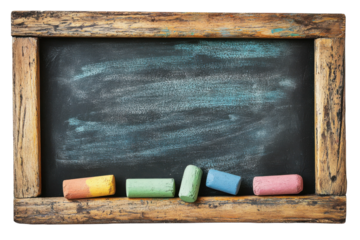 Blackboard Vintage with Colorful Chalks on Wooden Frame Back to School Concepts Education on transparent background