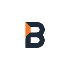 Modern Letter B Logo Design with Geometric Orange Accent on White Background