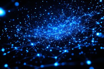 Naklejka premium Futuristic glowing network connections with blue light on dark background.