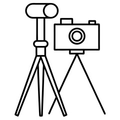 Obraz premium Minimalist Camera and Tripod Line Art