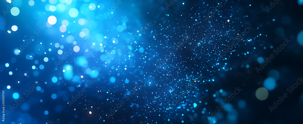 Poster blue digital technology background with circuit board and glowing dots on a dark blue banner for web