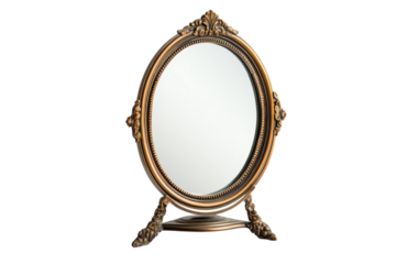Antique Vanity Mirror Elegance Golden Frame Reflection Interior Decor Art Deco Style Vintage on transparent background
