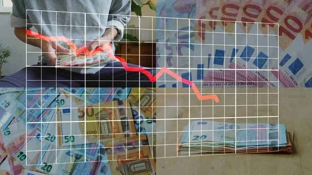 Splitscreen Of Inflation Hits Europe And Causes Euro Currency To Decrease In Value Due To Global Conflicts And Recession