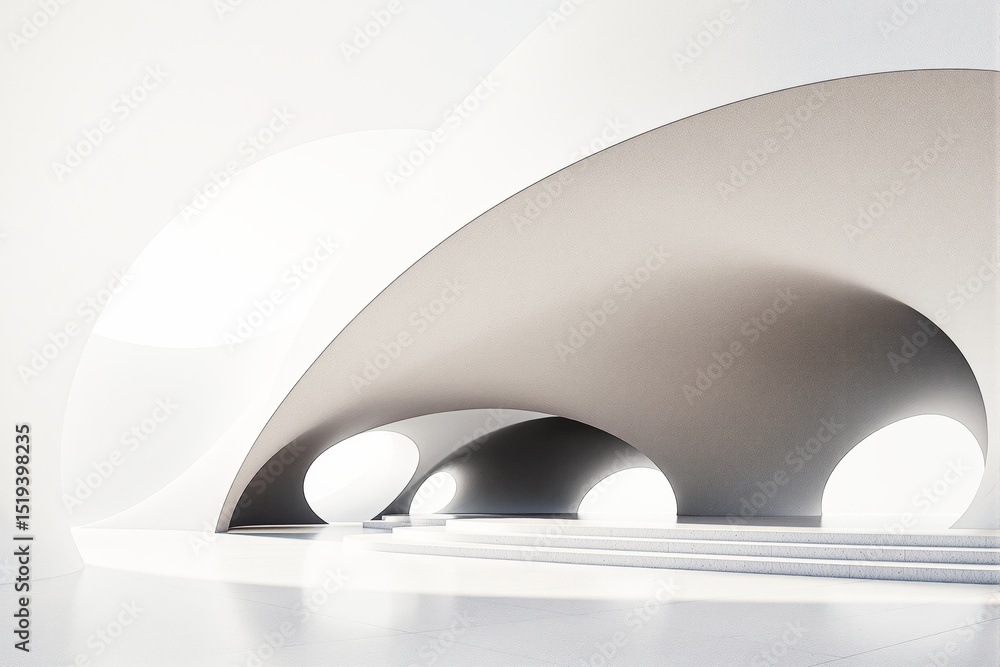 Aufkleber futuristic minimalist architecture with curved arches and bright light.