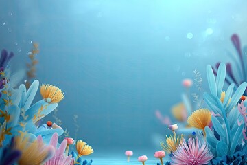A dreamy, whimsical underwater scene showcasing colorful stylized coral and flora in soft, diffused