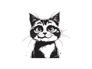 Adorable black and white cat portrait with playful expression on clean white background