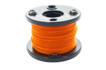 Spool of Orange Filament 3D Printing Filament on a Gray Spool Detailed Close Up Isolated on a on transparent background