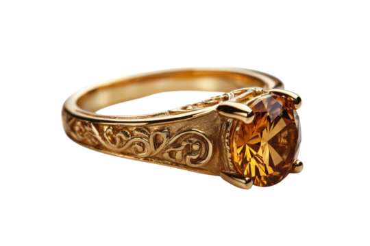 Amber Jewelry Golden Ring Faceted Gemstone Exquisite Jewel Ornate Gold Ring Luxury Jewelry on transparent background
