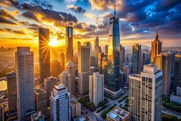 Cityscape at Sunset with Modern Architecture