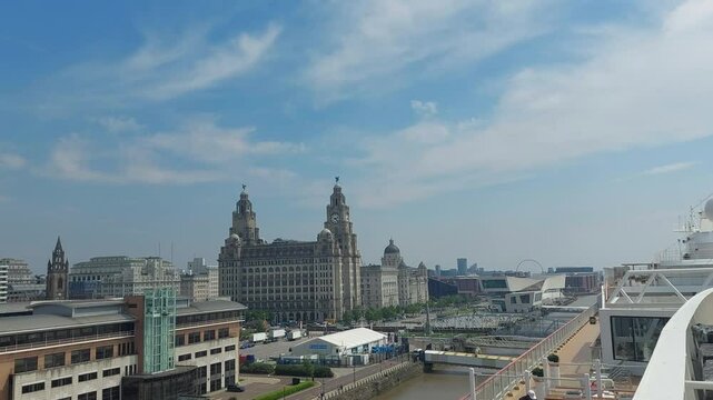 united kingdom liverpool apr 12 2024 Stunning View of Liverpool Waterfront Skyline on a Sunny Day