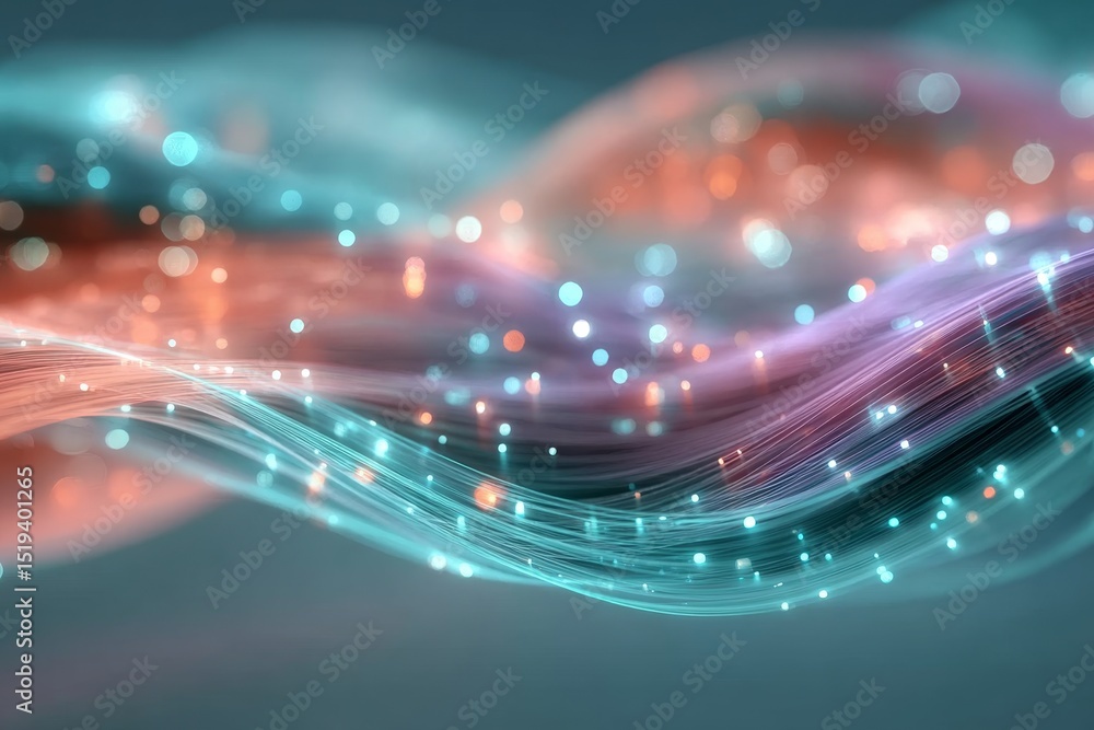 Aufkleber vibrant digital connection with flowing cables and glowing particles in abstract cyber universe
