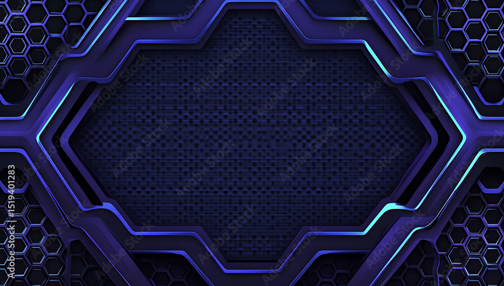 Poster blue background with a hexagonal pattern for a technology and science vector banner template.