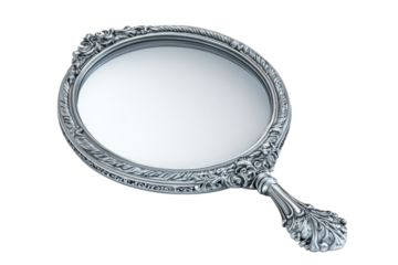 Silver hand mirror antique beauty reflection vintage ornate glamour elegance classic on transparent background