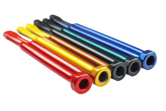 Colorful Automotive Tools Set Mechanic Equipment Red Yellow Black Blue Auto Repair Hex on transparent background