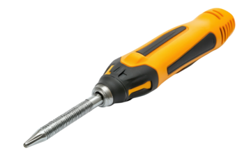 Yellow screwdriver tool fix repair equipment maintenance construction mechanic metal isolated on transparent background