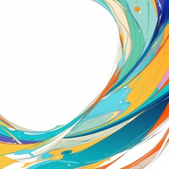 Abstract art with beautiful turquoise and orange flowing lines on white background
