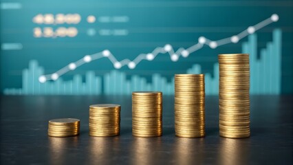 A Photorealistic Image of Four Stacks of Gold Coins Growth and Financial Success