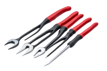 Automotive Tools Set Red and Black Handled Fork and Pick Set Mechanics Garage Car Repair Tool on transparent background