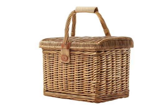 Handmade Woven Picnic Basket with Handle on White