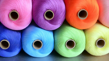 Colorful Yarn Rolls In Stacks
