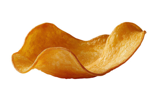 Crispy potato chip delight against black canvas an elegant macro detailing texture and golden on transparent background