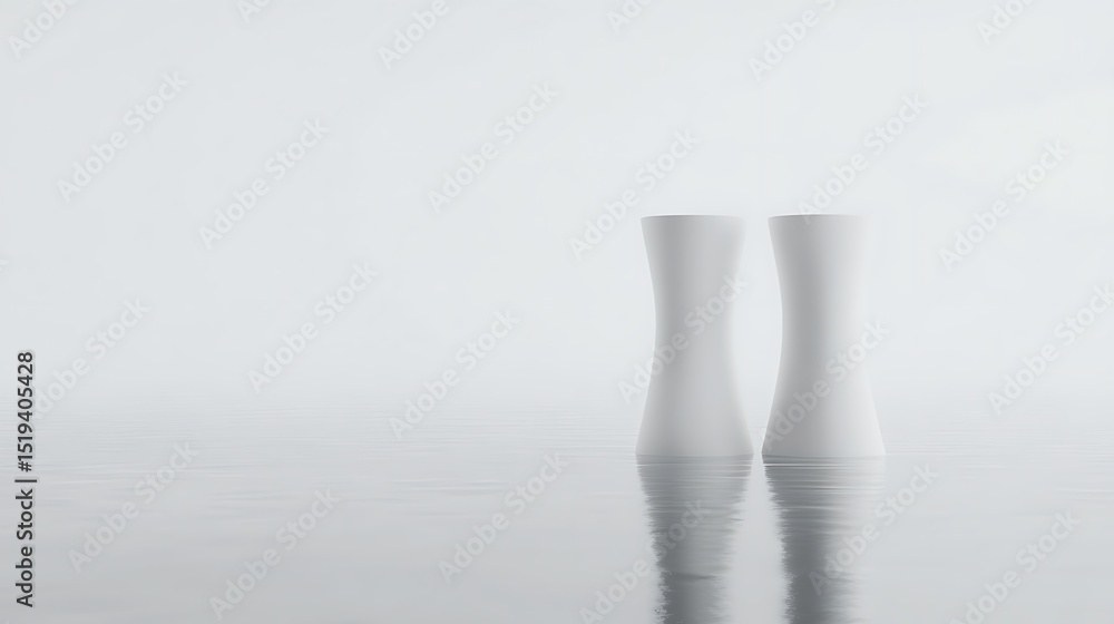 Poster elegant minimalistic design of two white objects on calm water surface