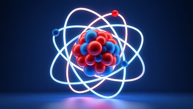 High-Resolution 3D Atom Model with Glowing Electron Orbits
