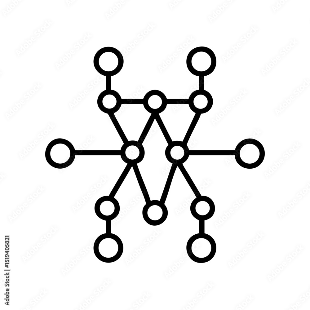 Poster modern design features a black geometric pattern of interconnected circles and lines on a white back